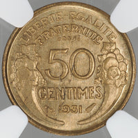 フランス 50サンチーム 1931年 アルミニウム青銅試鋳貨 MS65 NGC 裏