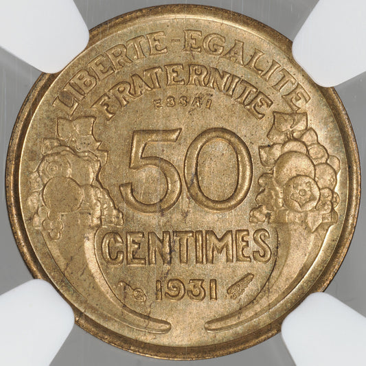フランス 50サンチーム 1931年 アルミニウム青銅試鋳貨 MS65 NGC 裏