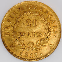 ナポレオン1世 フランス パリ造幣所 1813年-A 20フラン金貨 AU55 NGC 裏