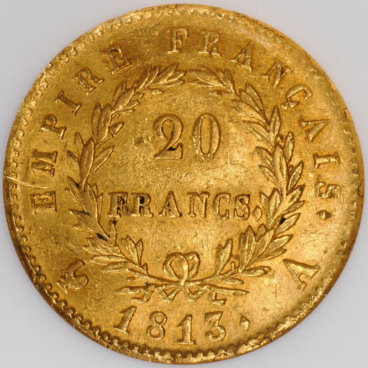 ナポレオン1世 フランス パリ造幣所 1813年-A 20フラン金貨 AU55 NGC 裏