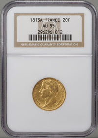 ナポレオン1世 フランス パリ造幣所 1813年-A 20フラン金貨 AU55 NGC 表