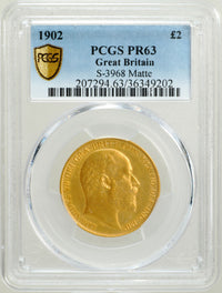 イギリス エドワード7世 1902年 2ポンド金貨 PR63 Matte Proof PCGS 表
