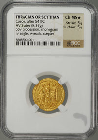スキタイ・トラキア コソン 紀元前54年以降 1スターテル金貨 ChMS★ 5/5 5/5 ダブルファイブ NGC 表