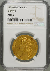 イギリス ジョージ2世 1739年 2ギニー金貨 AU55 NGC 表