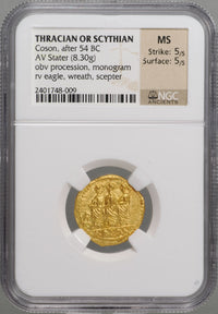 スキタイ・トラキア コソン 紀元前54年以降 1スターテル金貨 MS 5/5 5/5 ダブルファイブ NGC 表