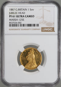 ヴィクトリア女王 ジュビリーヘッド イギリス 1887年 1ソブリン金貨 PF61 ULTRA CAMEO NGC 表