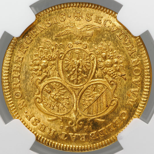 ドイツ ニュルンベルク ラムダカット 1700年刻印 2ダカット金貨 MS63 NGC 裏