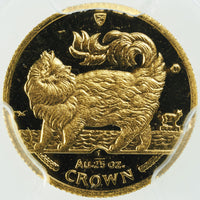 エリザベス2世 キャットコイン 1993年 マン島 1/25クラウン金貨 MS68 PCGS 表