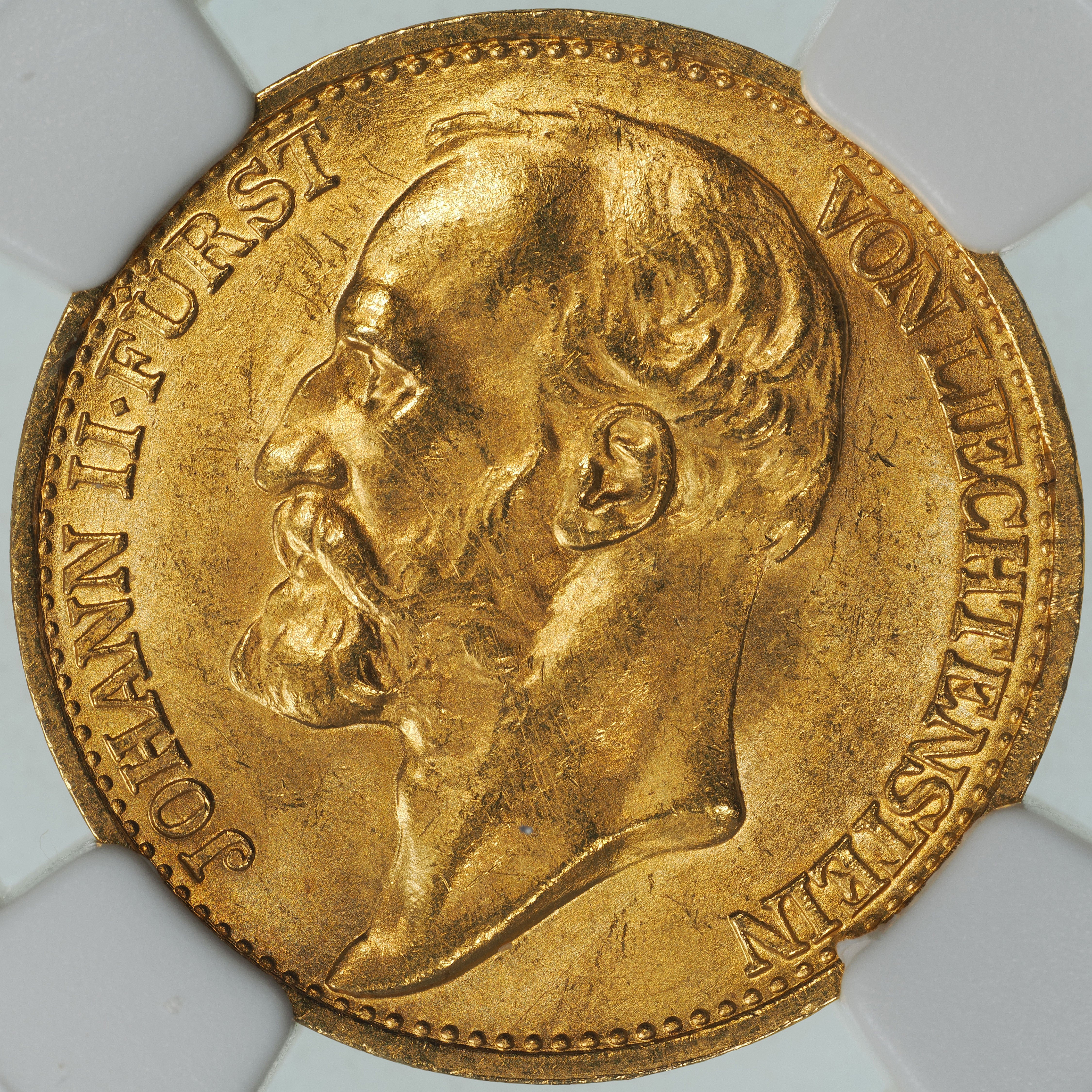ヨハン2世 1898年 リヒテンシュタイン発行 20クローネ金貨 MS63 NGC