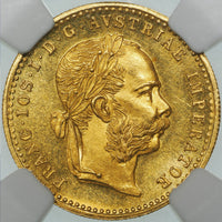 フランツ・ヨーゼフ1世 オーストリア 1891年 1ダカット金貨 MS64 NGC 表