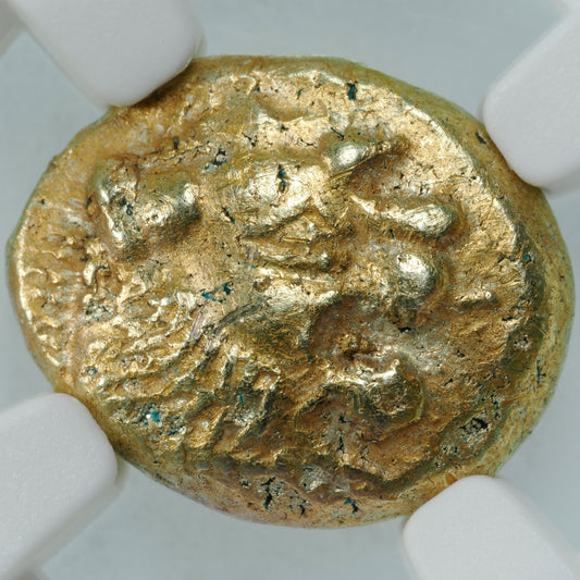 リディア王国 紀元前610～546年 エレクトラム製 1/3スターテル金貨 AU 5/5-2/5 scuffs NGC 表