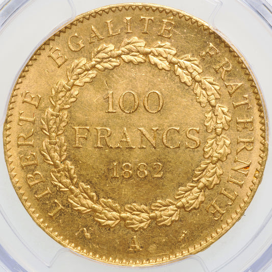 ラッキーエンジェル フランス パリ造幣所 1882年-A 100フラン金貨 MS65 PCGS 裏