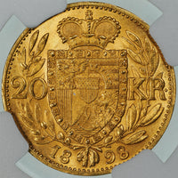 リヒテンシュタイン ヨハン2世 1898年 20クローネ金貨 MS63 NGC 裏