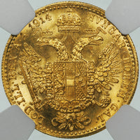 フランツ・ヨーゼフ1世 オーストリア 1914年 1ダカット金貨 MS64 NGC 裏