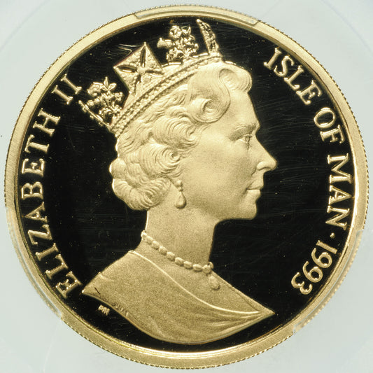 エリザベス2世 キャットコイン 1993年 マン島 1/2クラウン金貨 PR69 DEEP CAMEO PCGS 裏