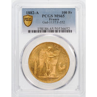 ラッキーエンジェル フランス パリ造幣所 1882年-A 100フラン金貨 MS65 PCGS 表