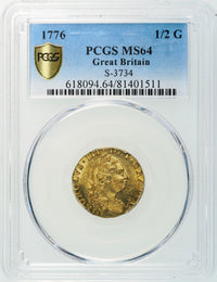 ジョージ3世 イギリス 1776年 ハーフギニー 1/2ギニー金貨 MS64 PCGS 表