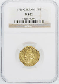 イギリス ジョージ1世 1725年 ハーフギニー 1/2ギニー金貨 MS62 NGC 表