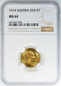 フランツ・ヨーゼフ1世 オーストリア 1914年 1ダカット金貨 MS64 NGC 表