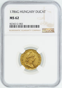ヨーゼフ2世 ハンガリー ギュンツブルク造幣所 1786年-G 1ダカット金貨 MS62 NGC 表