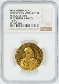 フランツ・ヨーゼフ1世 インスブルック射撃祭 1885年 オーストリア 金メダル PF63 ULTRA CAMEO NGC 表