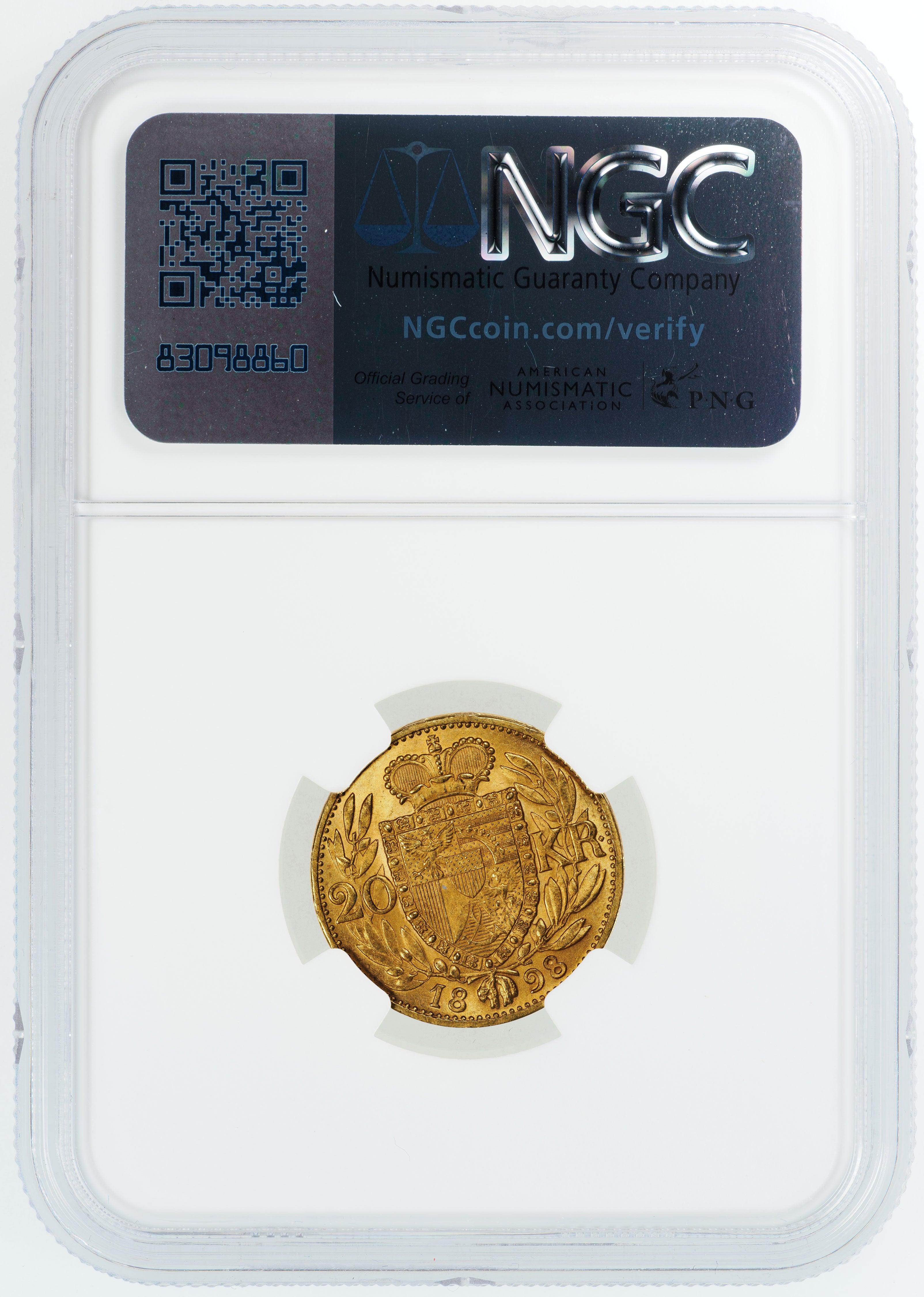 ヨハン2世 1898年 リヒテンシュタイン発行 20クローネ金貨 MS63 NGC