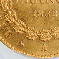 ラッキーエンジェル フランス パリ造幣所 1882年-A 100フラン金貨 MS65 PCGS 裏