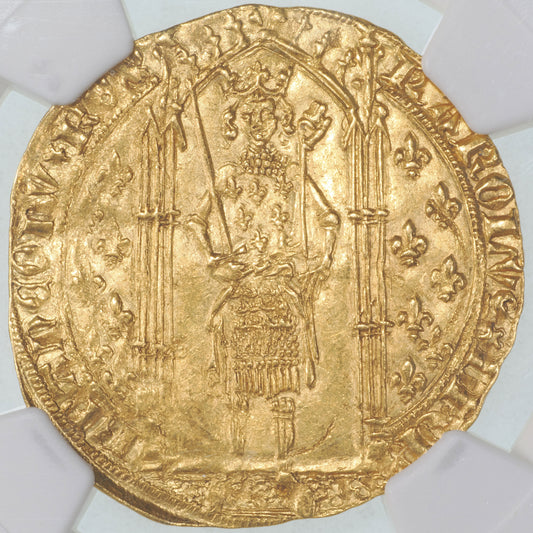 フランス シャルル5世 1364～80年 フランカ・ピエ金貨 MS62 NGC 表