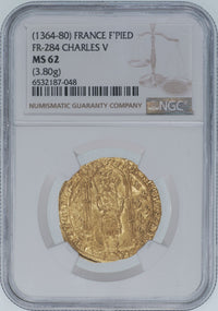 フランス シャルル5世 1364～80年 フランカ・ピエ金貨 MS62 NGC 表